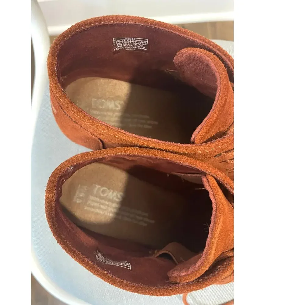 TOMs Rust Orange Brown Suede Wedges Booties Women's Size 8.5
